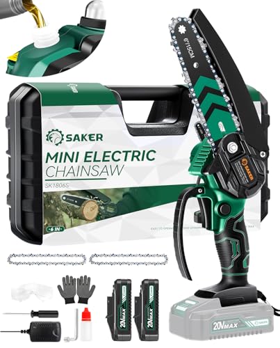 Image of Saker Mini Chainsaw with Auto Oiler|6 Inch Chainsaws[2026 Upgraded]|Mini Cordless Electric Chain Saw|Small Handheld Portable Chainsaw Battery Powered for Tree Trimmer and Garden 2 Batteries+3 Chains
