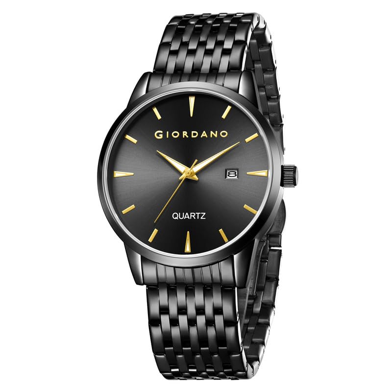 Image of Giordano Analog Quartz Watch for Men with Sunray Dial, Gold-Tone Hands & Hour Markers, Date Display, Stainless Steel Strap and 3 ATM Water Resistant