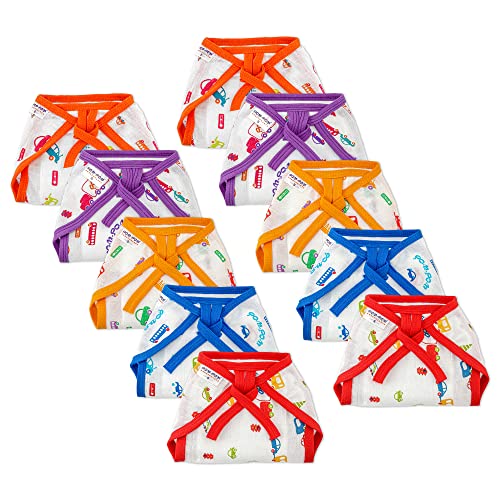 Image of Washable Reusable Cotton Muslin U Shape Lace Nappy,Langot For New Born Baby - Pack of 10 (Traffic Print 9-12 Months)
