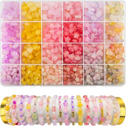 1300Pcs Pink Purple Assorted Acrylic Beads for Bracelet Jewelry M...