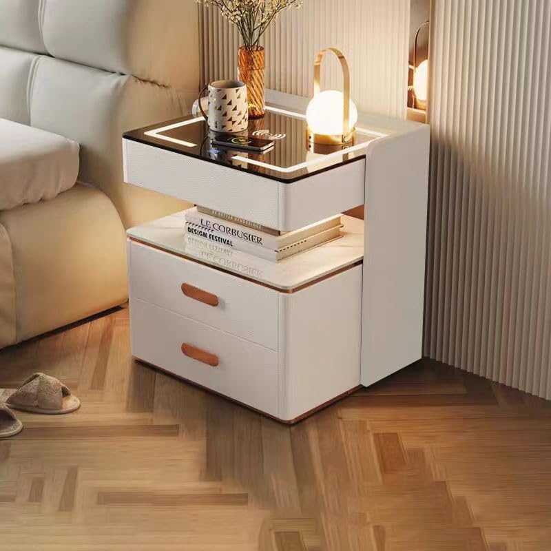NKX Smart Bedside Cabinet with LED Mirror, Wireless Charging & BT Speaker