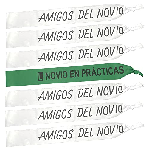 Carnavalife Bandas despedida de solteiro, faixas de cetim para namorado e seus amigos, kit de acessórios de tema Groom para festas e disfarces, 7 peças, Modelo A, Talla única