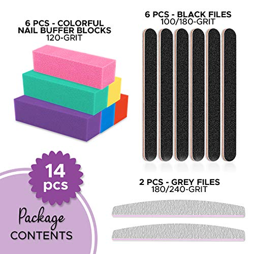 Nail Files and Buffers for Acrylic Nails - The Little Rose (14 PCS) Nail File Kit w/ 6pcs 100/180-Grit & 2pcs 180/240-Grit Fingernail Files, 6pcs 120-Grit Nail Buffer Block - Great Manicure Supplies - Image 3