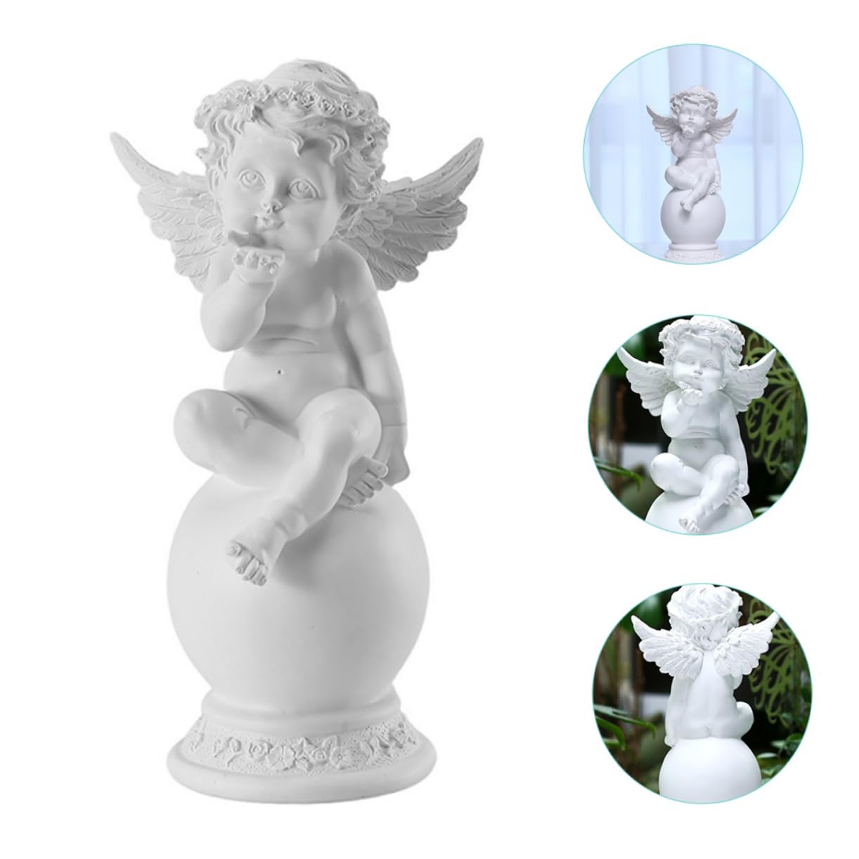 ABOOFAN Statua di Angioletto Seduto in Resina Bianca Decorazione per Giardino Regalo Personalizzabile per Compleanno