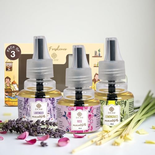Image of EKAM | Combo Pack Of 3 | Floral & Citrusy Fragrance Scented Plug-In liquid Air Freshener Refill| 45ml Each | Lasts up to 125 Days Each / 500 Hours Each | Perfect for Living Rooms, Bedrooms & More