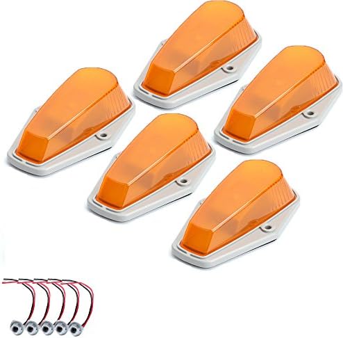 5 X Cab Marker Light, Amber Cover with Base Cab Roof Running Lights, Top Clearance Marker Lights Assembly for 1973-1997 Ford F-150 F-250 F-350 F Series Pickup Super Duty Trucks (without Bulbs)