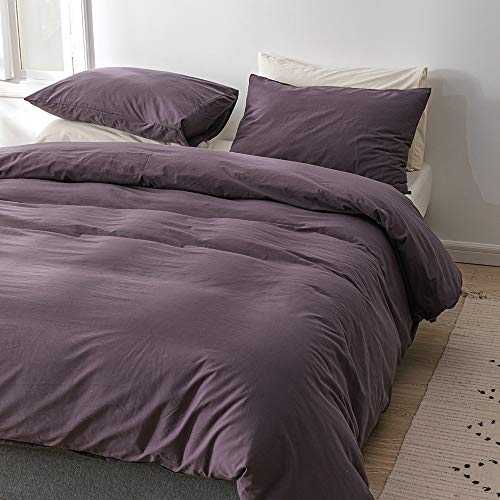 Ecocott Lilac Purple Duvet Cover King Size, 100% Washed Cotton 3 Piece Bedding Set 1 Duvet Cover With Zipper And 2 Pillowcases, Ultra Soft And Easy Care Breathable Duvet Cover #TOP2