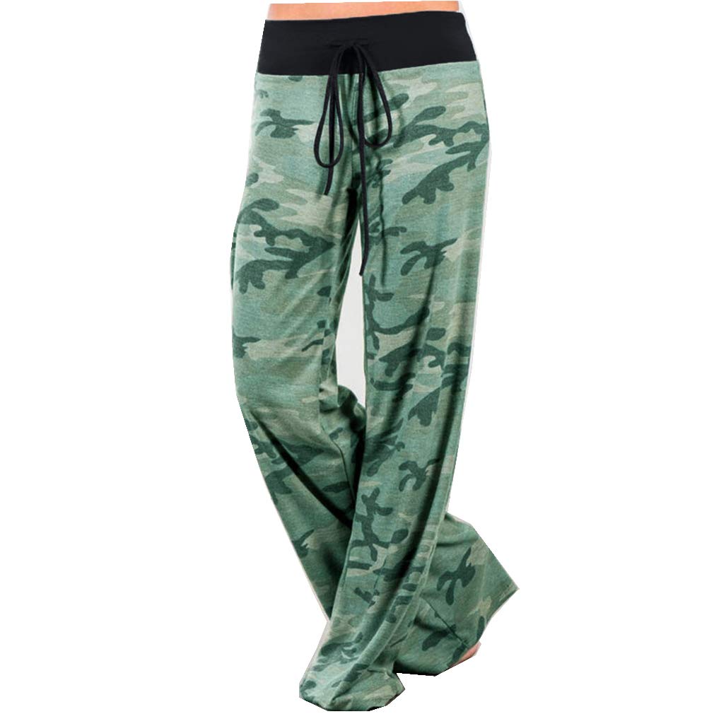 iChunhua Women's Comfy Stretch Floral Print Drawstring Palazzo Wide Leg Lounge Pant