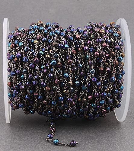 Chaîne spinelle noir perles de 3mm en fil noir pour la création de bijoux artisanaux de 3 mètres