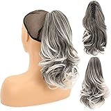 Clip Ponytail Extension MICMART 14' Synthetic Curly Clip In On Hair Jaw Pony Tail Natural Wavy Hairpiece for Women Girls (14inches-Curly, Natural Black Tip Gray)