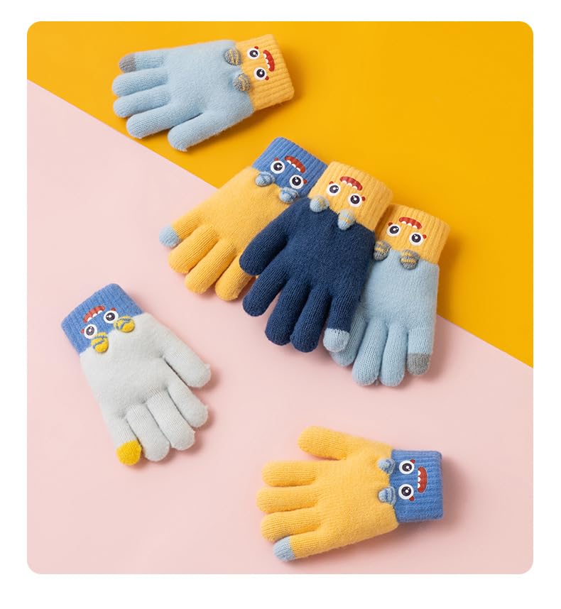DGSELL CREATIONS Cute Cartoon Winter Gloves for Kids – Warm Knitted Woolen Gloves with Unisex Full-Finger Gloves for Boys & Girls Age range 4-7 years(Pack of 1 Pair) (Blue, 4-7 Years) 3