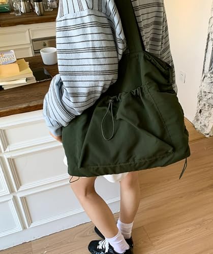 Women's Drawstring Shoulder Tote Bag Lightweight Canvas Shoulder Purse Convertible Crossbody Bag for Commuting Handbag3