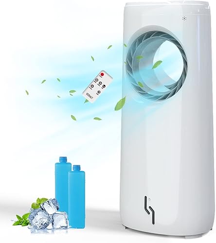 Enfriador de aire evaporativo, ventilador de torre portátil sin aspas con control remoto, 3 velocidades de viento y 3 modos, oscilación de 60 con