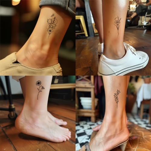 Small Flower Temporary Tattoos for Women Girl 30 Sheets Black Realistic Fake Tattoo Waterproof 100+pcs
