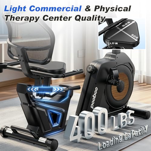 Image of pooboo Recumbent Exercise Bike, Stationary Bikes for Home with Arm Exerciser, Magnetic Recumbent Bike with Ergonomic Backrest & Comfortable Seat, Smart APP, Pulse Sensor, 400LBS Weight Capacity