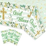 BkeeCten 3 Packs Green Baptism Table Cover Decoration, God Bless Green Cross Religious Waterproof Re