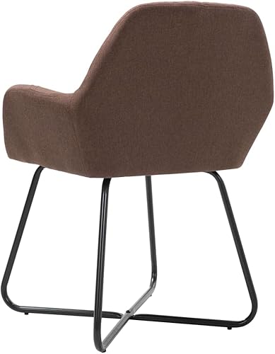 Miniatura 6 de Juego de 2 sillas de comedor modernas tapizadas de tela marrón para cocina y sala de estar con patas de acero resistentes para granja, comedor,