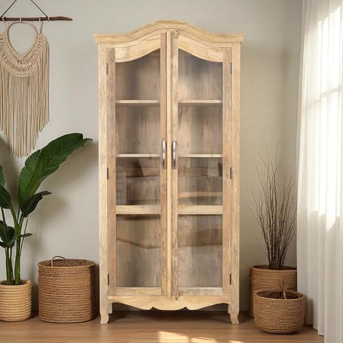 Image of The Attic Catania Kitchen Cabinet, Multipurpose Cabinet for Bedroom Living Room Study bar, Solid Wood Bookshelf /Kitchen Cabinet, Solid Mango Wood, Natural Matte Finish