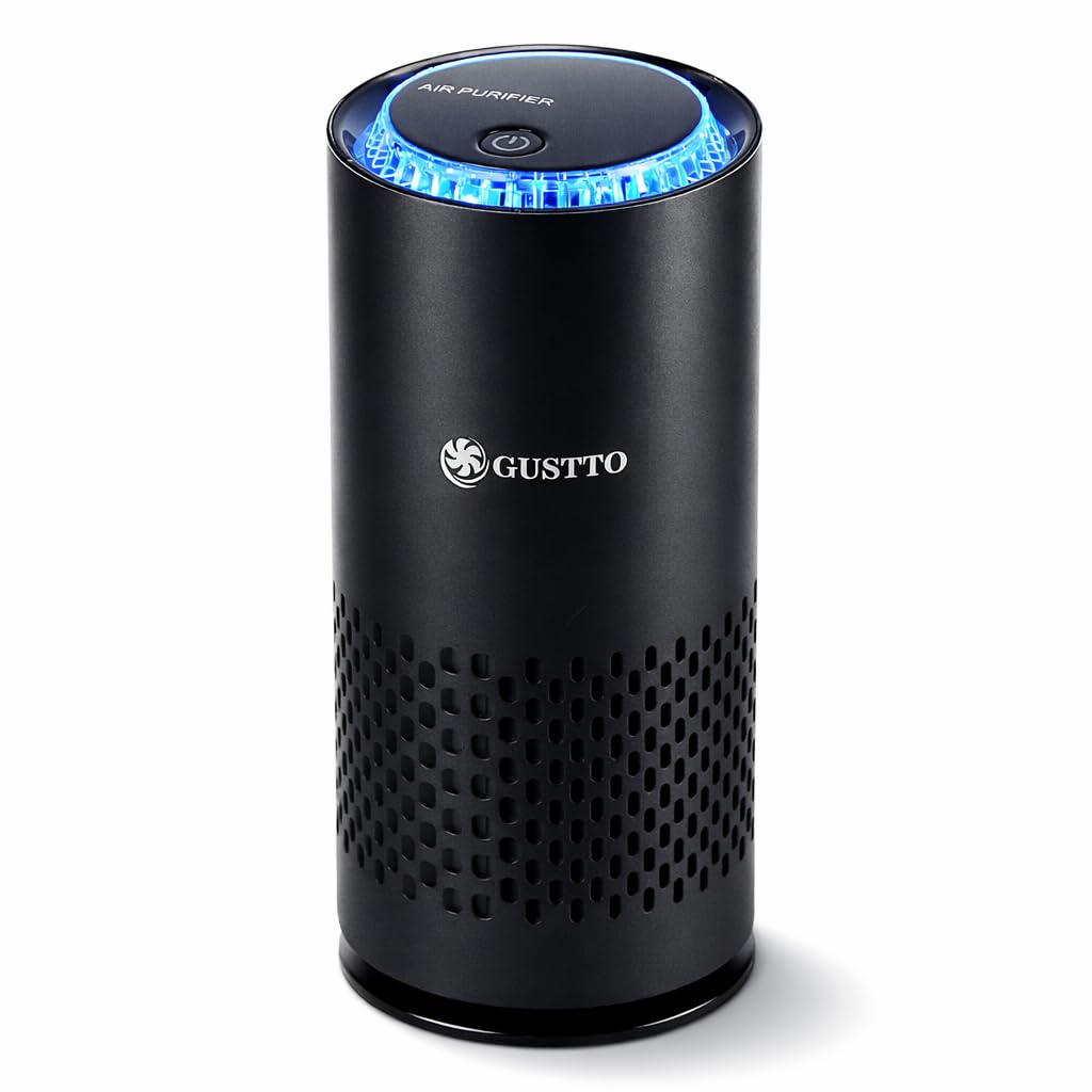 Gustto AeroGo 3.0 Portable Air Purifier, 3-Stage Filtration with HEPA 13, Activated Carbon, Car and Desk Compatible, LED Ambient Light, Aroma Diffuser, Type-C Powered, Black