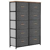 YITAHOME Kommode, Kommode mit 10 Schubladen, Stoffkommode für Schlafzimmer, Wohnzimmer, Schrank, Kinderzimmer, Stabiler Stahlrahmen, Leicht zu Ziehen, Stoffkörbe und Holzoberfläche, Dunkelgrau