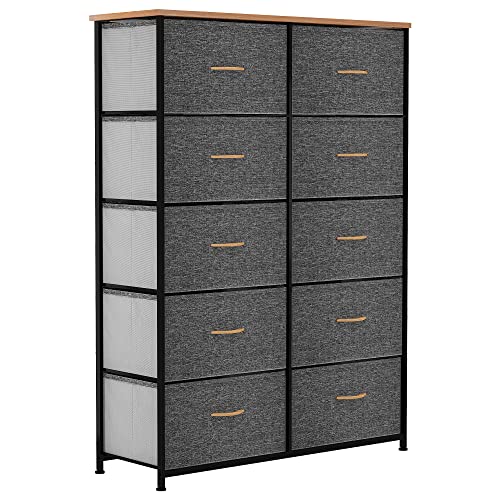 YITAHOME Commode en tissu cationique à 10 tiroirs pour chambre à coucher, salon, cadre en acier robuste, bacs en tissu et dessus en bois, commode en tissu Cover