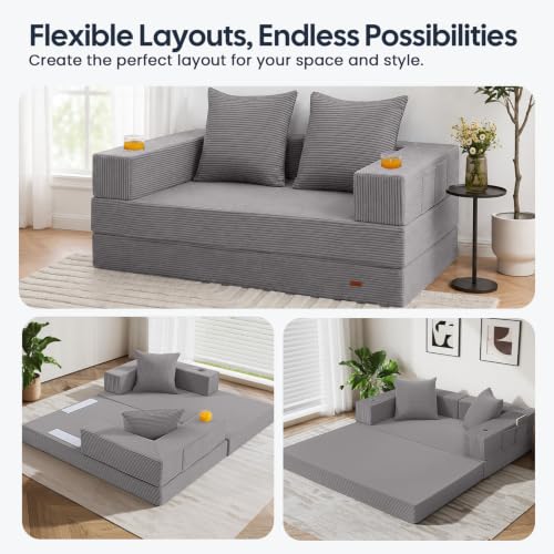 Image of COMAX Futon Sofa Bed, Convertible Sofa Bed, Folding Boneless Couches | Low-Profile Small Boneless Couch for Living Room, 11.8 inch H Low Seat 59 inch Foldable Floor Sofa Lounge Space‑Saving