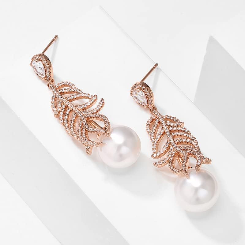 14K Gold Moissanite Pearl Drop Earrings for Women,Freshwater Cultured Pearl Branch Style Long Dangle Earrings,Fashion Jewelry Gift for Mom,Wife - Image 4