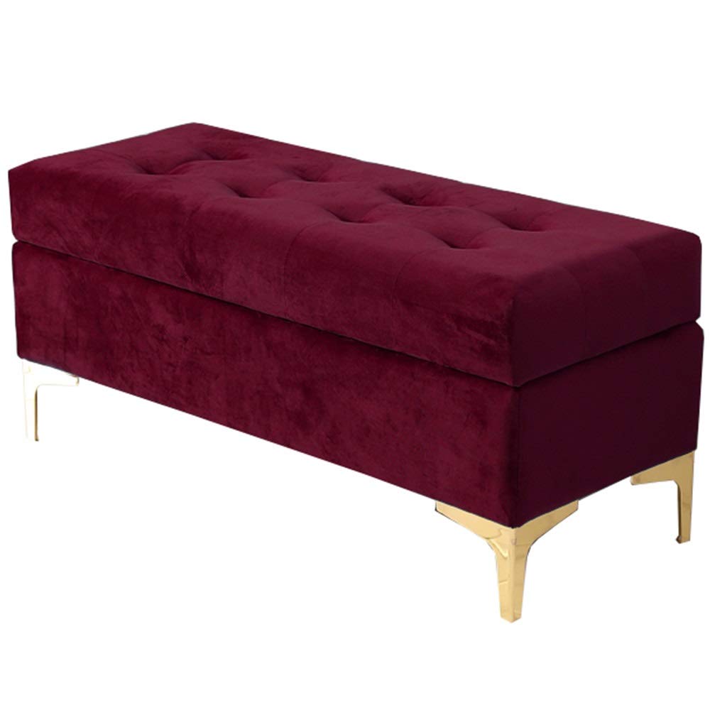 SXZenSpace Footstool Shoe Changing Stool Thick Velvet Cushion Comfortable Bench with Metal feet 150kg Load for Bedroom Living Room Corridor (Color : Red, Size 80cm/31.5in)