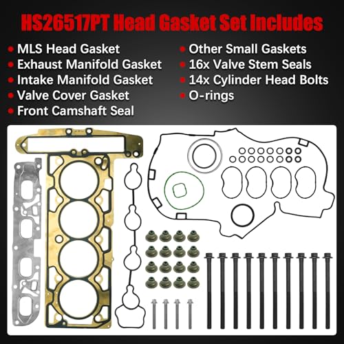 Image of 2.4 Timing Chain w /Head Gasket Water Pump Set for GMC 2011-2017 Terrain for Chevy Equinox Malibu,for Buick Regal Lacrosse 2.4 Ecotec 9-4201S HS26517PT Cylinder Head Bolts VCT Selenoid Actuator Gear