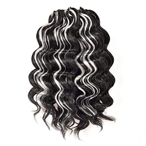Toyotress Ocean Wave Crochet Hair - 9 Inch 8 Packs Black Mix Gray Crochet Braids, Deep Twist Synthetic Braiding Hair Extensions (9 Inch, P1B/Gray-8P)