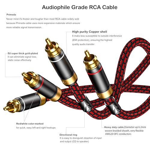 Image of Audiophiles RCA /Phono Cable 2 RCA Male to 2 RCA Male HiFi System Interconnect Cable Braided for Home Cinema Subwoofer Amplifiers Blu-ray (Straight to Straight, 2.5ft /0.75m)