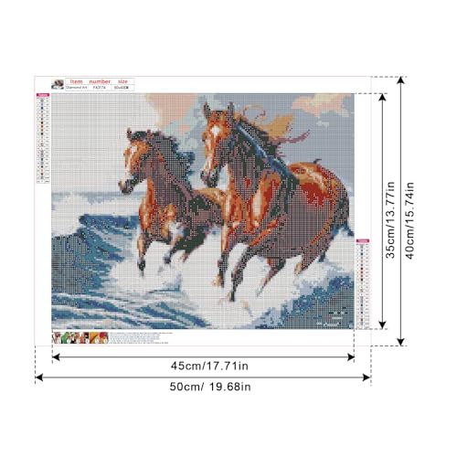Kit de pintura de diamante 5D completo con piedras cuadradas y diseño de caballos de 50x40 cm 2