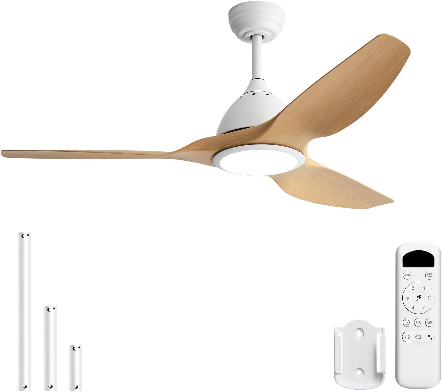 Sofucor 52 Inch Outdoor Ceiling Fans with Lights, Indoor Modern Ceiling Fan with 3 Plastic Blade, Quiet, Dimmable, High 7000CFM 6-Speed 3-Timer Reversible DC Motor, for Bedroom Living Room, Log-color