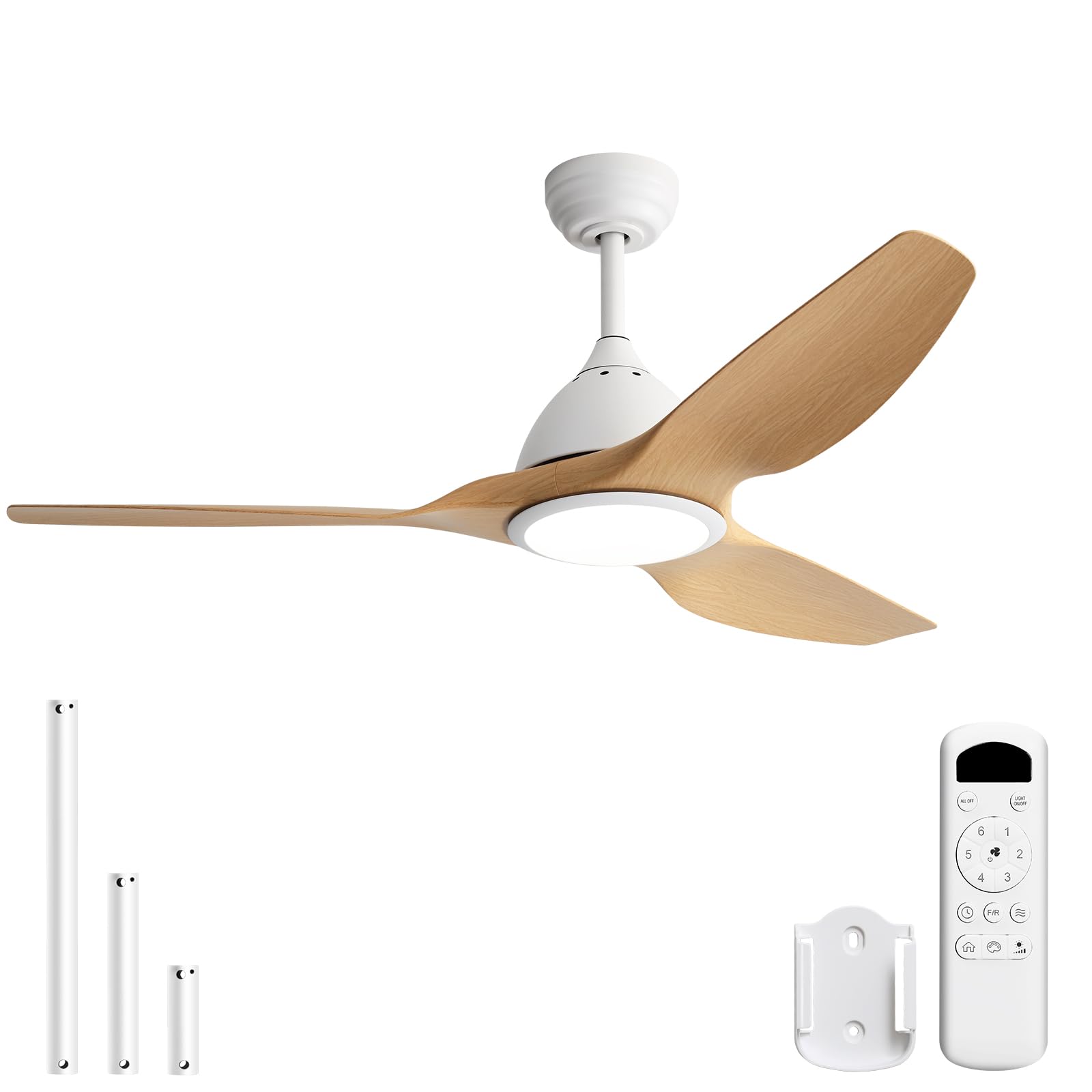 Sofucor 52 Inch Outdoor Ceiling Fans with Lights, Indoor Modern Ceiling Fan with 3 Plastic Blade, Quiet, Dimmable, High 7000CFM 6-Speed 3-Timer Reversible DC Motor, for Bedroom Living Room, Log-color