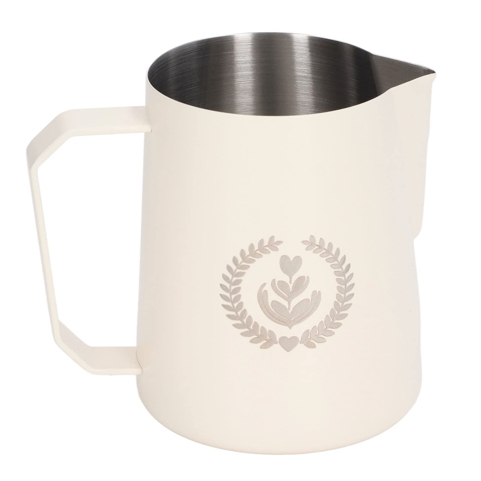 EMUKOEP Diseño de Colada Elegante 450ml de la Jarra de Espuma de Leche de Acero Inoxidable 304 para Bebidas de café (Blanca)