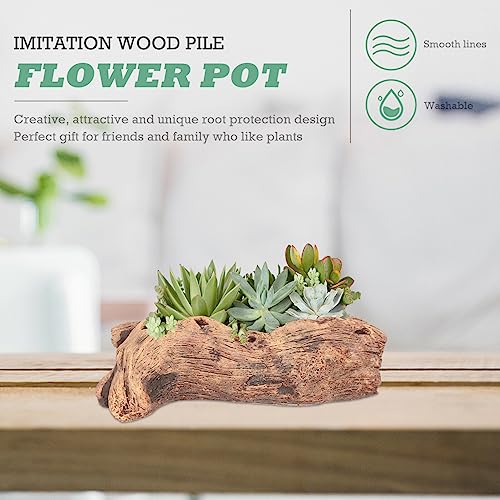 Cabilock Driftwood Stump Log Cement Concrete Planter Plant Succulent Pot For Indoor Outdoor Home Garden Patio Decoration Style B #TOP7