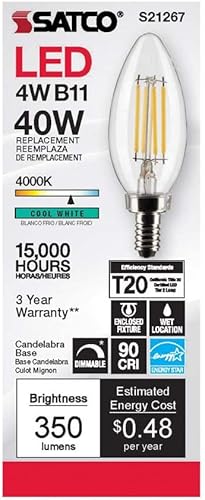 Miniatura 7 de Satco 6Pk 4w B11 LED 4000K Candelabro Base regulable - 40W equiv