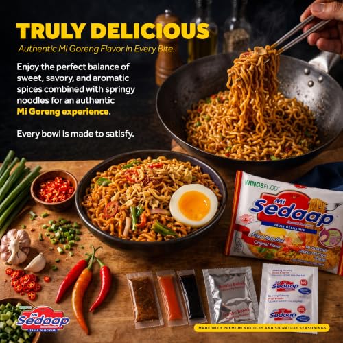 Image of Mi Sedaap Mi Goreng Instant Stir Fry Noodles, Pack Of 30, Original Flavor | Halal Certified, Indonesian Style Spicy Ramen, Chewy Savory Fried Noodles, Asian Noodles, For Quick Late Night Snacks