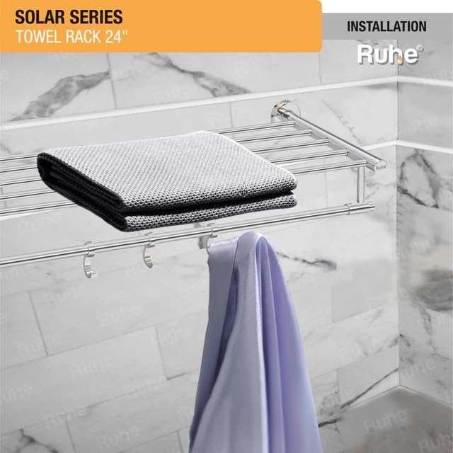 Image of Ruhe Solar Towel Rack Premium Stainless Steel | Towel Cloth Rack /Holder /Stand /Shelf Accessories for Bathroom and Kitchen | 24 Inches