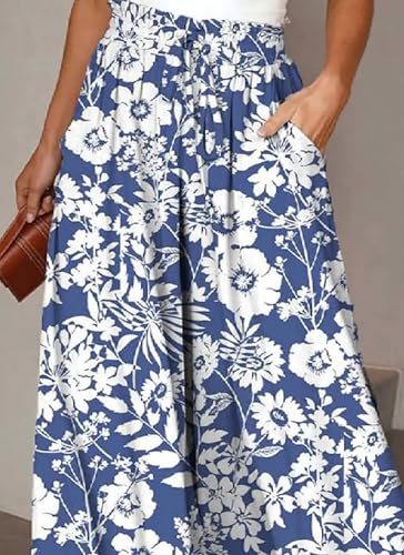 Women's Boho Floral Print Wide Leg Long Pant 2025 Spring Lightweight Breathable Casual Beach Pants3