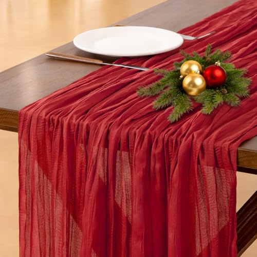 Image of Socomi Red Cheesecloth Table Runner Easter Spring Boho Rustic Gauze 120 inch 10FT Cheese Cloth Runner for Wedding Party Baby Shower Birthday Home Decor Holiday Decorations
