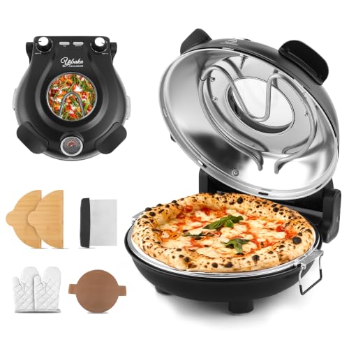YIBAKE Electric-Pizza-Oven-Indoor, 1200W 31CM Pizza Maker, Black
