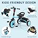JooKiddie Toddler Tricycle, Kids Tricycle with Bell, Foldable Kids Trike for Age 18 Months to 5 Years, Baby Trike with Adjustable Seat, Gift for Boys and Girls, Blue