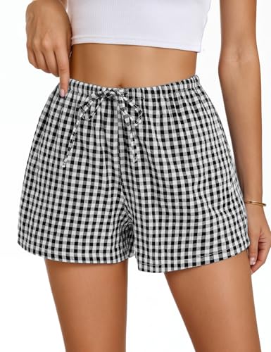 Image of Women Boxer Shorts with Pockets Comfy Breathable Drawstring Short Cotton Pajama Lounge Trendy Beach Casual