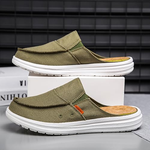Men's Canvas Round Toe Platform Mules Casual Breathable Backless Slip Onsoft Lightweight Loafers Summer Outdoor Comfort Non-Slip Walking Driving Shoes3