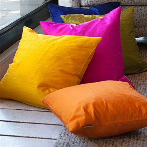 Sankara 100% Natural Dupioni Fine Silk Decorative Throw Pillow with Insert Included, Deep Yellow, 20 X 20 (12+ Colors)