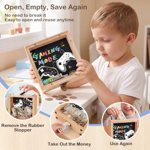 Image of ICOSY Piggy Bank for Kids, Wooden Framed Coin Bank