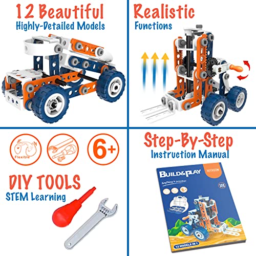 12-In-1 Stem Kit Toy For Kids - 152 Piece Construction Building Set And Education Learning Engineering Play Kit Idea For Boys And Girls, Building Toys For Kids Ages 4-8 5 6 7 8 9 10 11 12 Years Old #TOP1