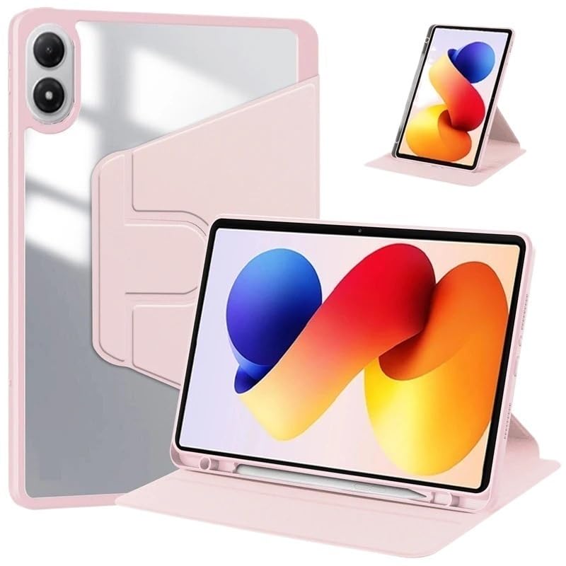 Étui en cuir rose pour Redmi Pad Pro 12.1 avec dos acrylique