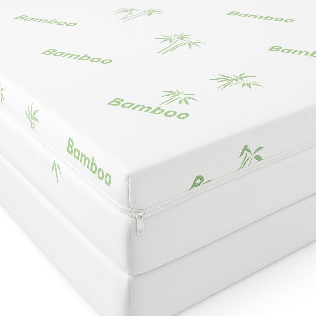 4AS Bamboo Memory Foam Mattress Topper Kingsize Bed – Hypoallergenic & Breathable 2.5cm Thick 40D Gel Memory Foam Mattress Pad with Machine washable Zippered Cover (150x200cm – King)